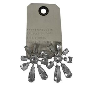 Anthropologie Clear Crystal Flower Pierced Earrings Silver Tone